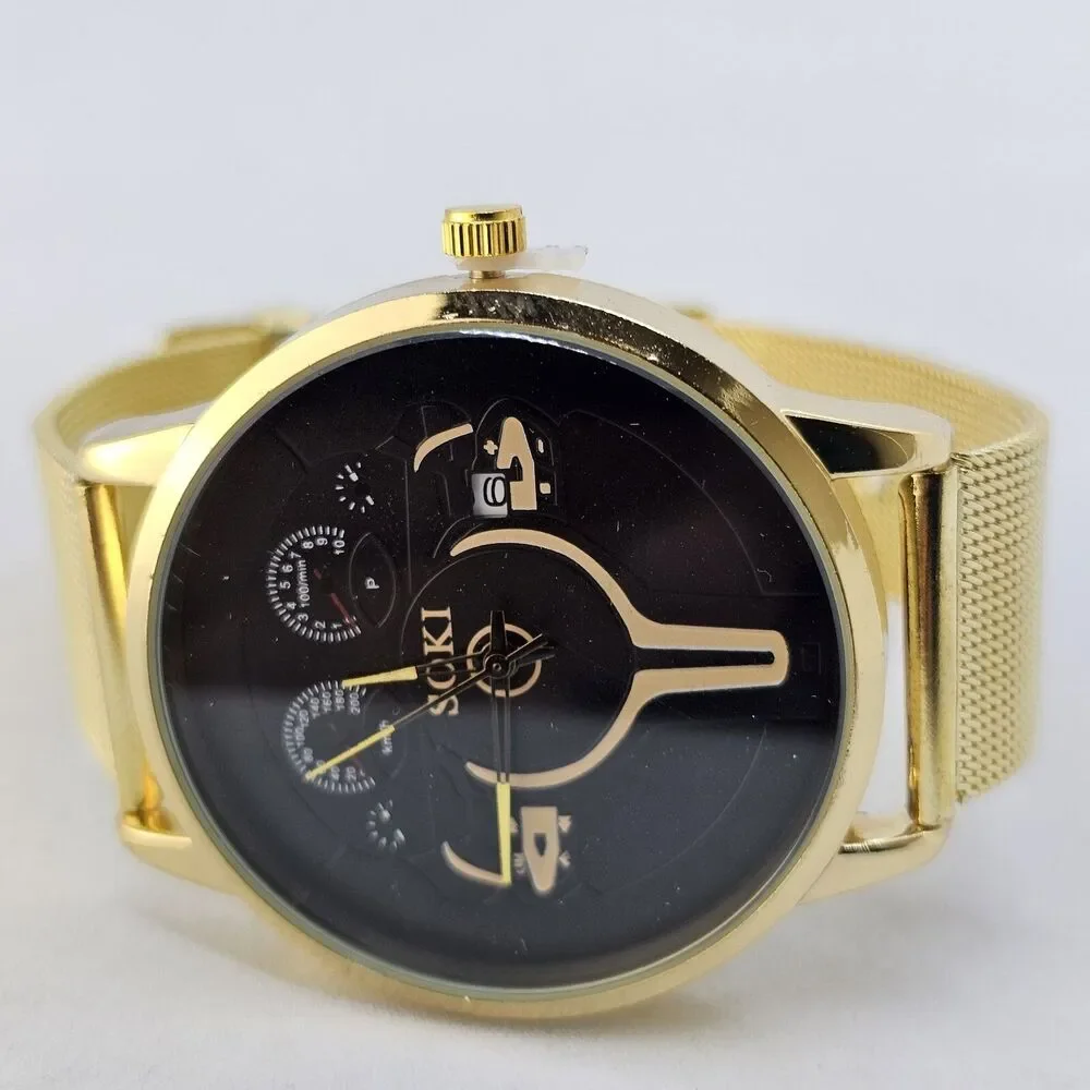 Men's Watch 42MM Black Dial Gold Case Gold Milanese Mesh Stainless Steel Bands